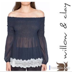 * Willow & clay Off shoulder lace midnight Blouse N